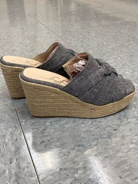 Sugar Charcoal Knotted Espadrille Wedge Mules